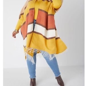 NWT Ashley Stewart Gold Brushed Color Block Sweater Poncho - One Size